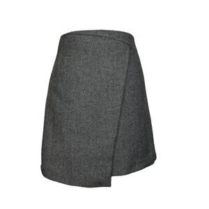 Haute Rouge Gray Wool Blend Mini Skirt Faux Wrap Asymmetrical Womens Size XS